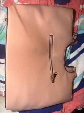 Peach Structured Shoulder Bag with Front Zip Pocket